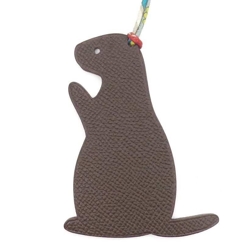 Hermes Charm Petit Ash Guinea Pig Togo Vaux Epson Blue and Brown Bag Charm Petit
