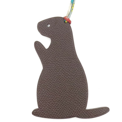Hermes Charm Petit Ash Guinea Pig Togo Vaux Epson Blue and Brown Bag Charm Petit