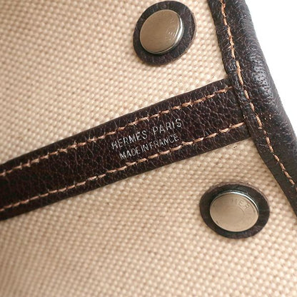 Hermes Tote Bag Garden Party Ttpm Toile Ash Leather Beige and Brown Silver
