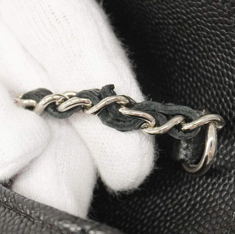 Chanel Shoulder Bag Matelasse Caviar Skin Black Silver Hardware Women