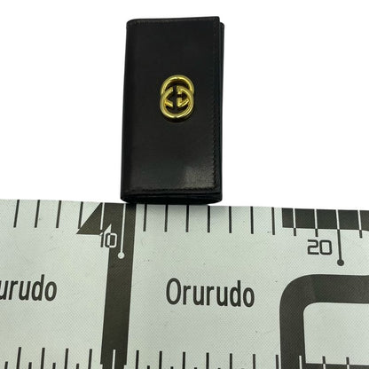 Gucci Key Case GG Logo Leather Hardware Engraved Black