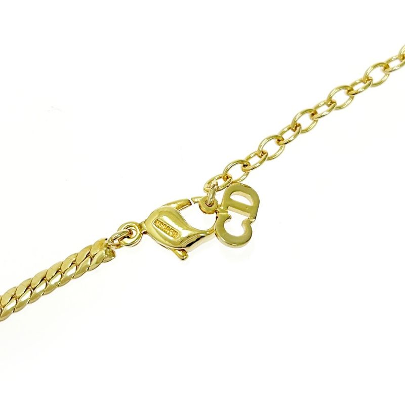 Christian Dior GP Rhinestone Colored Stone CD Logo Necklace Gold Blue 483543