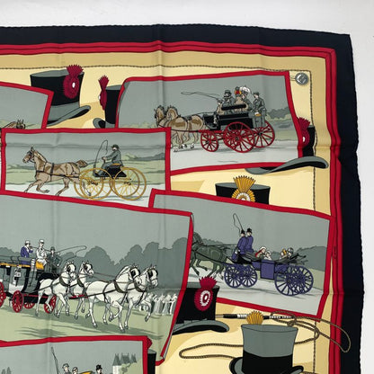 Hermes Carre 90 Rare Item Hugo Grygkar Design Attelages Mail Coach Black And