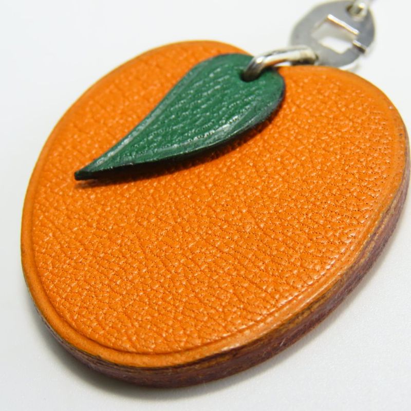 Hermes Bag Charm Leather Silver 925 Orange Silver Hardware Accessories Small