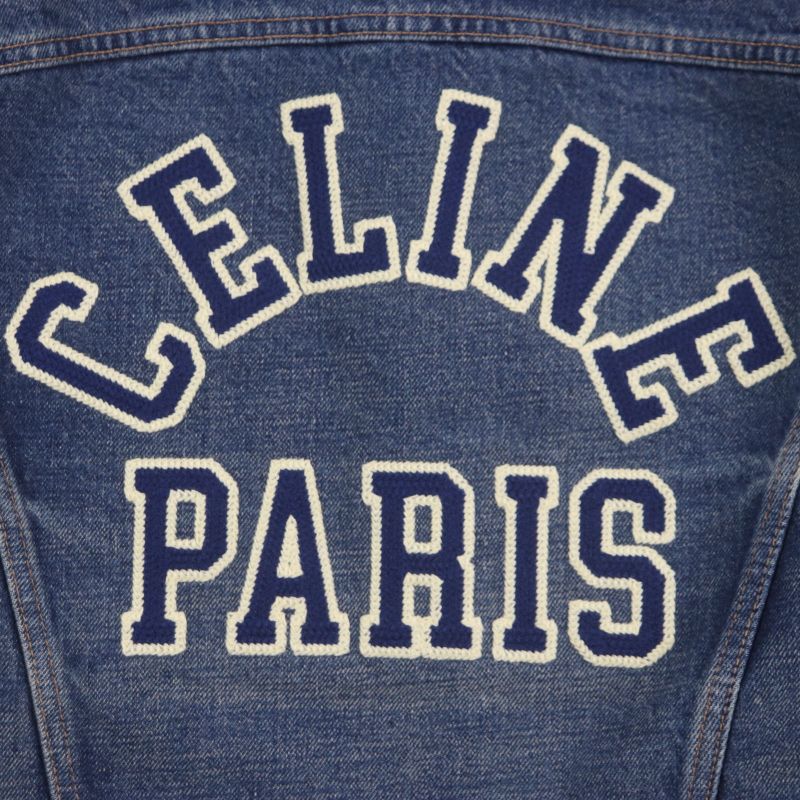 Celine 2q493365m Trucker Jacket 100% Cotton Back Logo Triomphe Button Collar