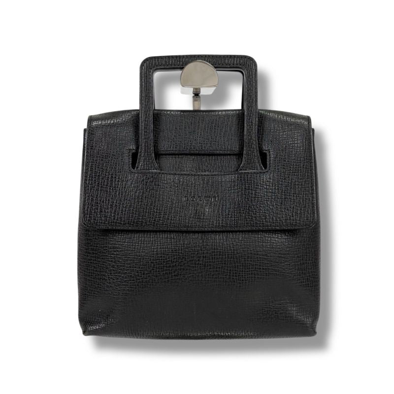 Loewe Logo Shape Stamping Top Handle Bag Mini Tote Bag Black Grained Leather