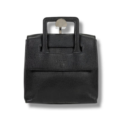 Loewe Logo Shape Stamping Top Handle Bag Mini Tote Bag Black Grained Leather