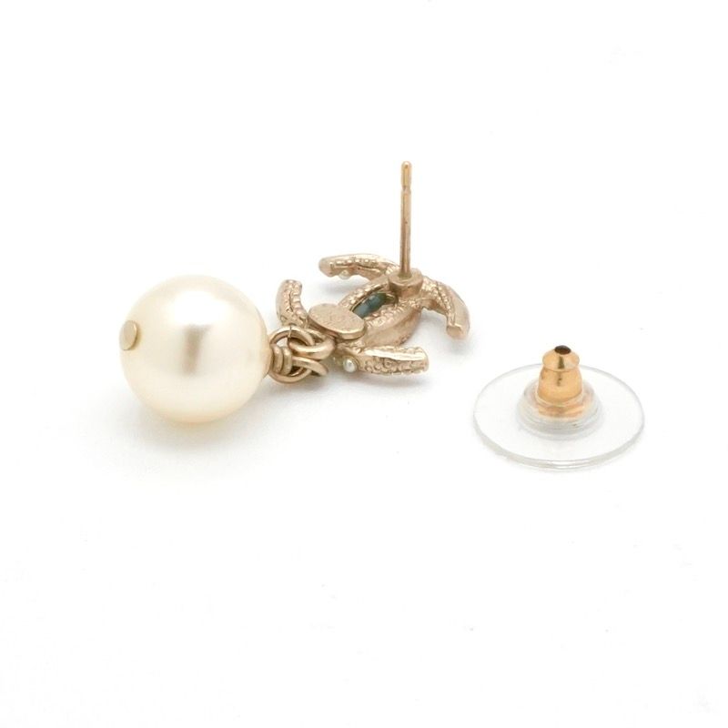 Chanel Earrings Coco Mark Rhinestone Pearl Gold