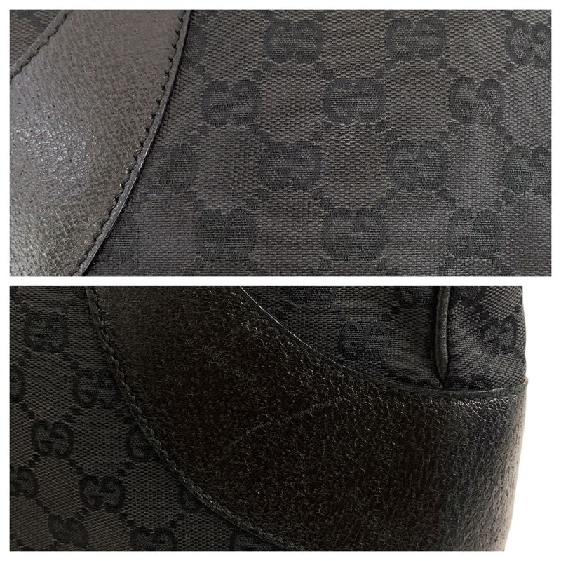 Gucci Black Silver Hardware GG Canvas/leather Tote Bag Shoulder Bag Women 504538