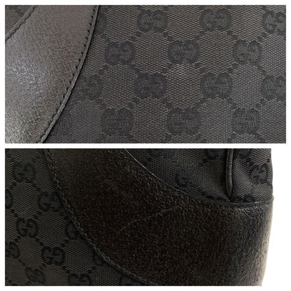 Gucci Black Silver Hardware GG Canvas/leather Tote Bag Shoulder Bag Women 504538