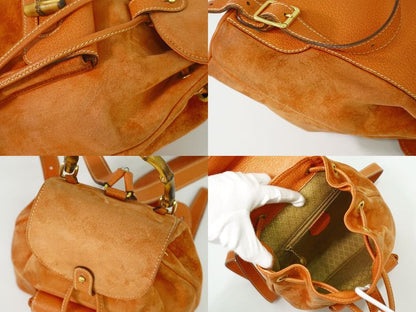 Authentic Gucci Bamboo Backpack Sac Backpack Suede Leather Orange Bamboo Bag