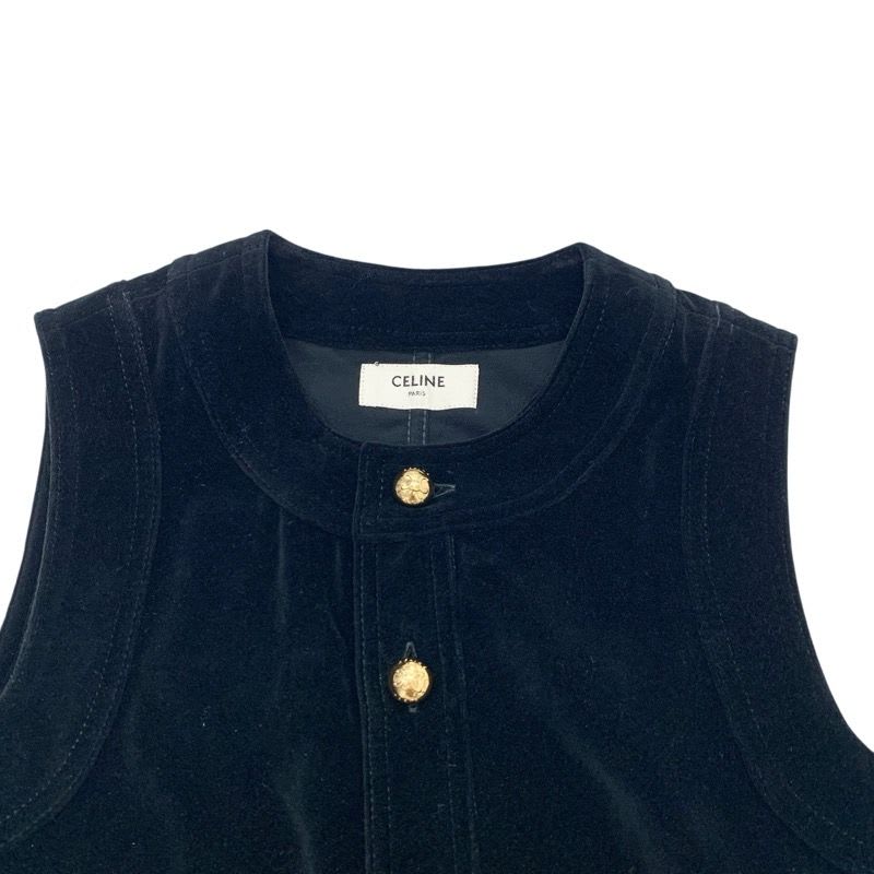 Celine Dress Cotton Black Gold Triomphe Velor Sleeveless