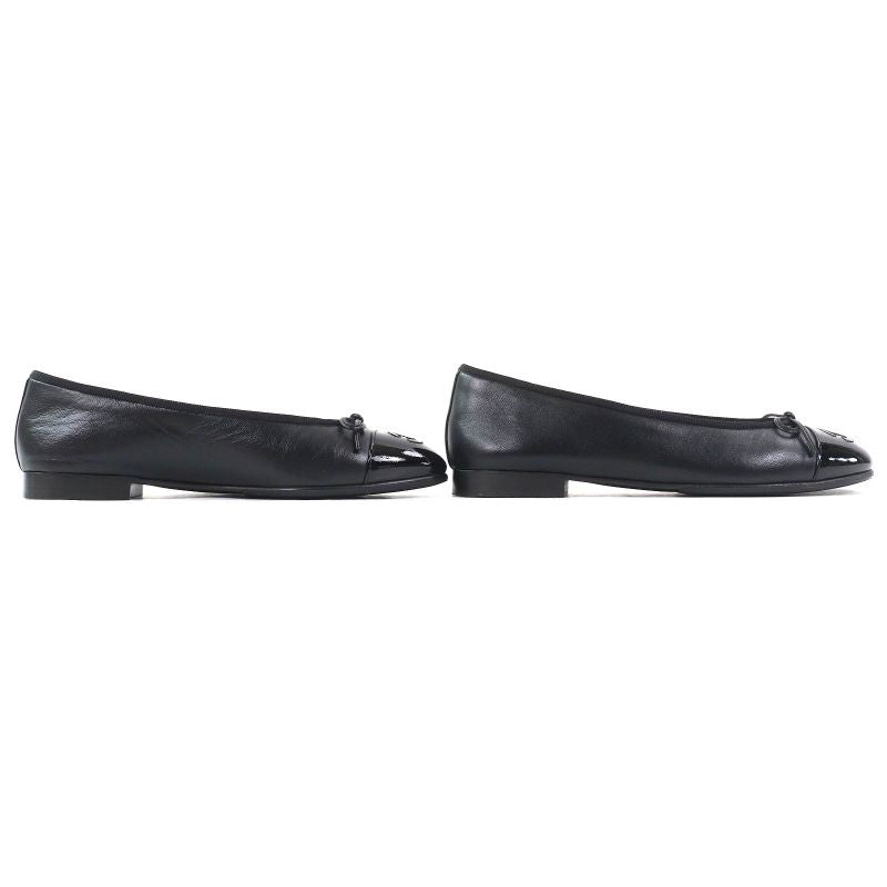CHANEL G02819 Ballerina Coco Mark Ribbon Patent Leather Use Leather Flat Shoes