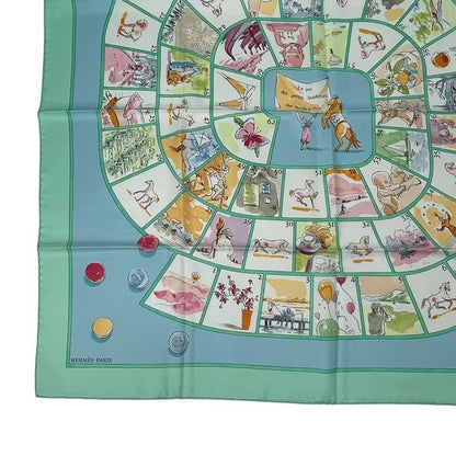 Hermes Carre 90 Le Jeu Des Petits Bonheurs Small Happy Game Scarf Silk Green