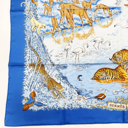 Grade Rare Hermes Carre 90 LA Treve DE L EAU Water Truce Blue 100% Silk Scarf
