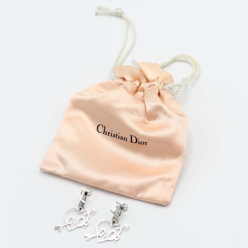 Christian DIOR Earrings Heart Arrow Silver Color Accessories Ladies With
