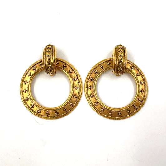Chanel Logo Circle GP Gold Earrings Gold