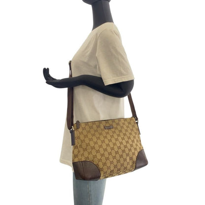 Gucci Beige Brown Silver Hardware GG Canvas/leather 114 273 Shoulder Bag