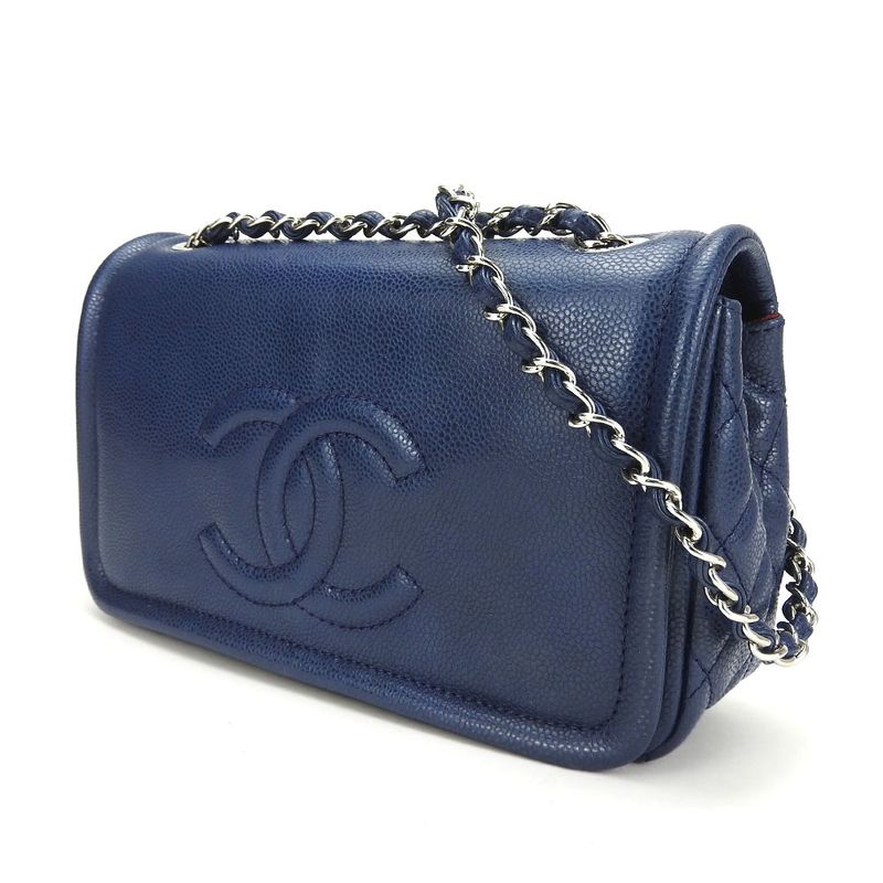 Chanel Shoulder Bag Matelasse Caviar Skin Navy Silver Hardware Decacoco W Chain