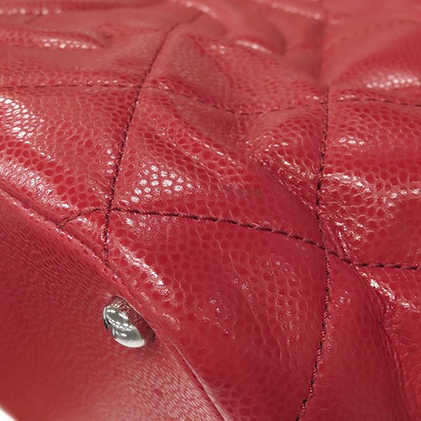 Chanel Matelasse Chain Tote Bag Caviar Skin Red Silver Hardware Red Coco Mark