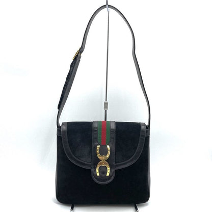 Old Gucci Shoulder Bag Horseshoe Vintage Black Suede/leather Ladies Fashion