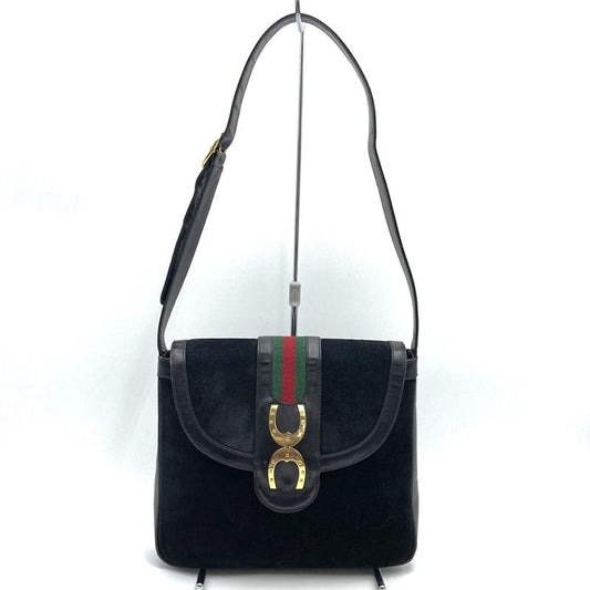 Old Gucci Shoulder Bag Horseshoe Vintage Black Suede/leather Ladies Fashion
