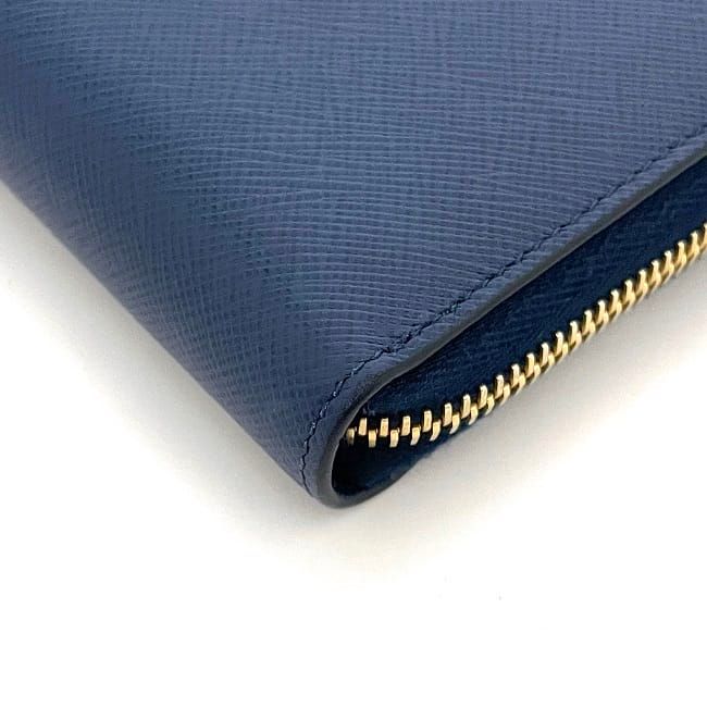 Prada Round Zipper Long Wallet Blue Wallet Excellent Condition Saffiano Leather