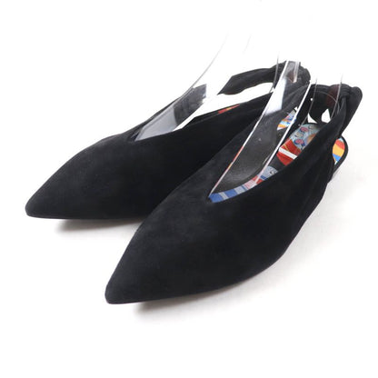 Hermes Eva Ballerina Suede Leather Ribbon Ballet Shoes Flat Pumps Black 37 With