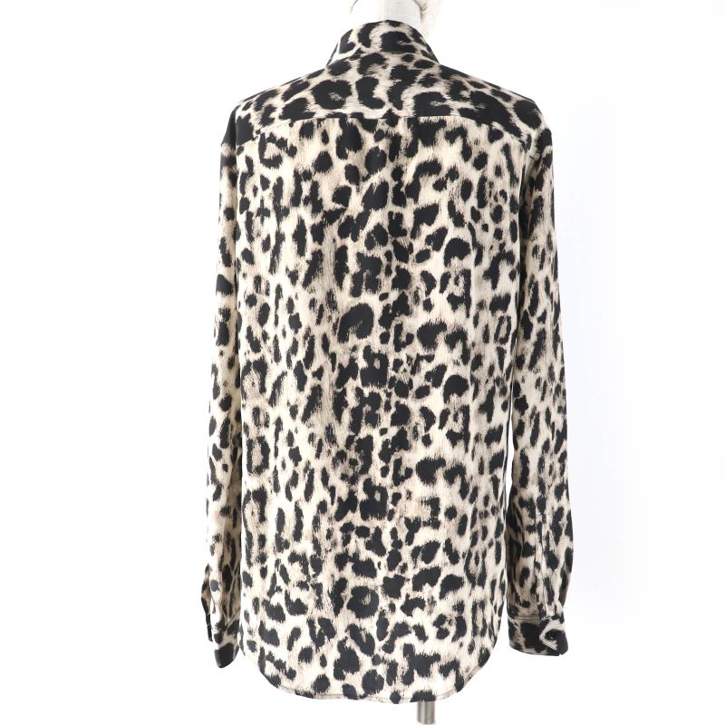 Saint Laurent Paris 465896 100% Silk Leopard Print Long-sleeved Shirt With