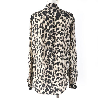 Saint Laurent Paris 465896 100% Silk Leopard Print Long-sleeved Shirt With