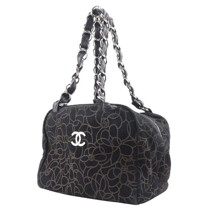 Chanel Camellia Chain Shoulder Suede Black Women's Tote Bag
