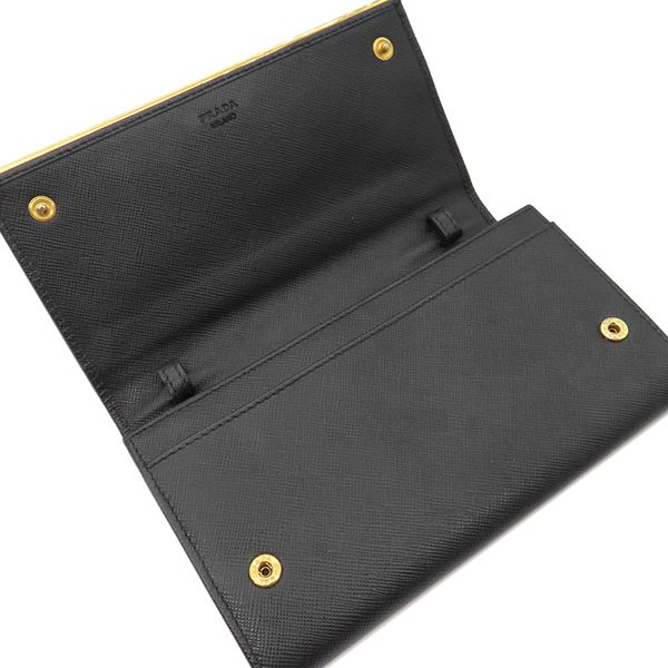 Prada Chain Wallet Saffiano Metal Shoulder Wallet Leather Nero Gold Hardware