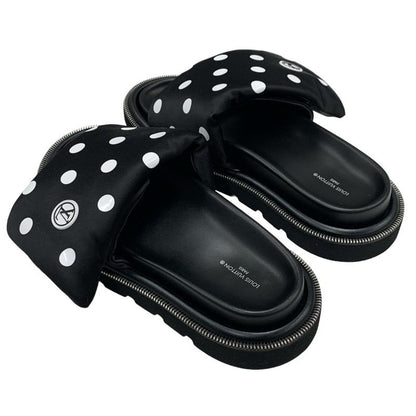 Louis Vuitton Pool Pillow Line Sandals Shoes Satin Black White Flat Sandals Dots