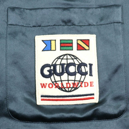 Gucci 604112 World WIDE Logo Patch Hooded Cotton Filled Zip-up Shirt Jacket