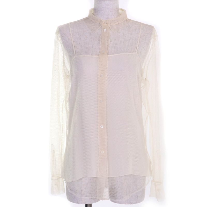 Christian DIOR 051b27a8648 Mesh Shirt Ensemble With 100% Silk Inner Ivory Made