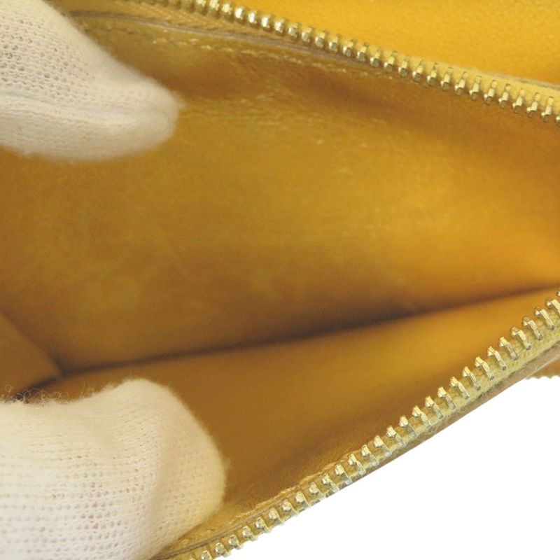 Celine Round Zipper S-tn-1113 Leather Gold/yellow Bifold Wallet 0472 Celine