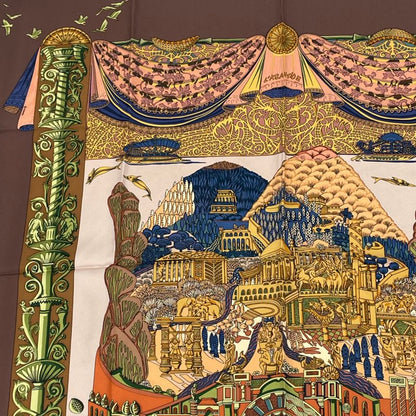 Hermes Carre 90 L Atlantide Atlantis Continental Silk Scarf Brown