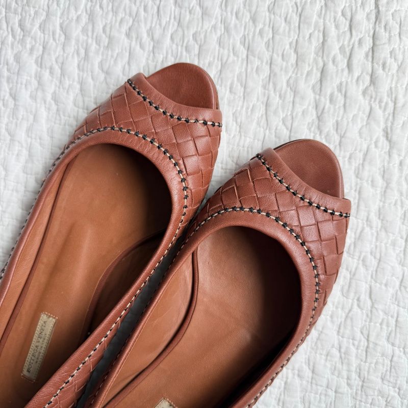 Bottega Veneta Flat Shoes Pumps Intrecciato Stitch Brown 36 1 2 23.5cm (9.25in)