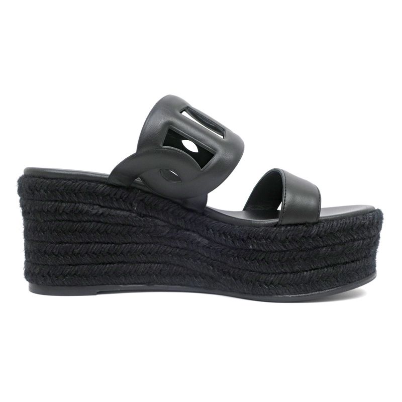 Hermes Espadrille Itea Sandals Rope Wedge Heel Black 38 Women's Shoes