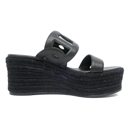 Hermes Espadrille Itea Sandals Rope Wedge Heel Black 38 Women's Shoes