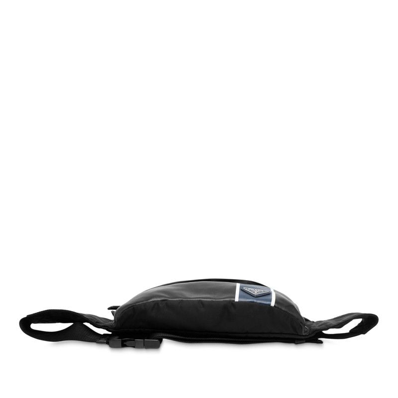 Prada Triangle Logo Plate Body Bag Waist Bag Black Navy Leather Nylon Men's