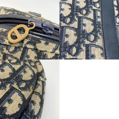 Christian Dior Trotter Logo Canvas Navy Handbag Women's Gold Hardware