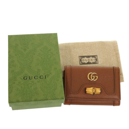 Gucci Diana Medium 658633 Leather Bamboo Brown Trifold Wallet 0028 Gucci