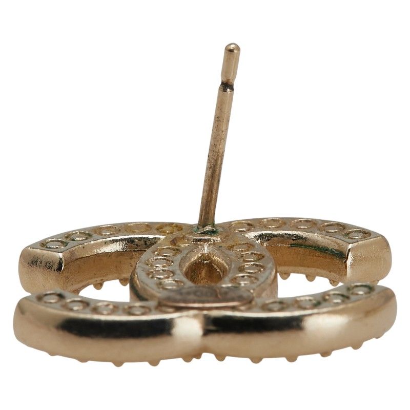 Chanel Coco Mark Rhinestone Earrings One Side Only Gold Plated Women's Chanel