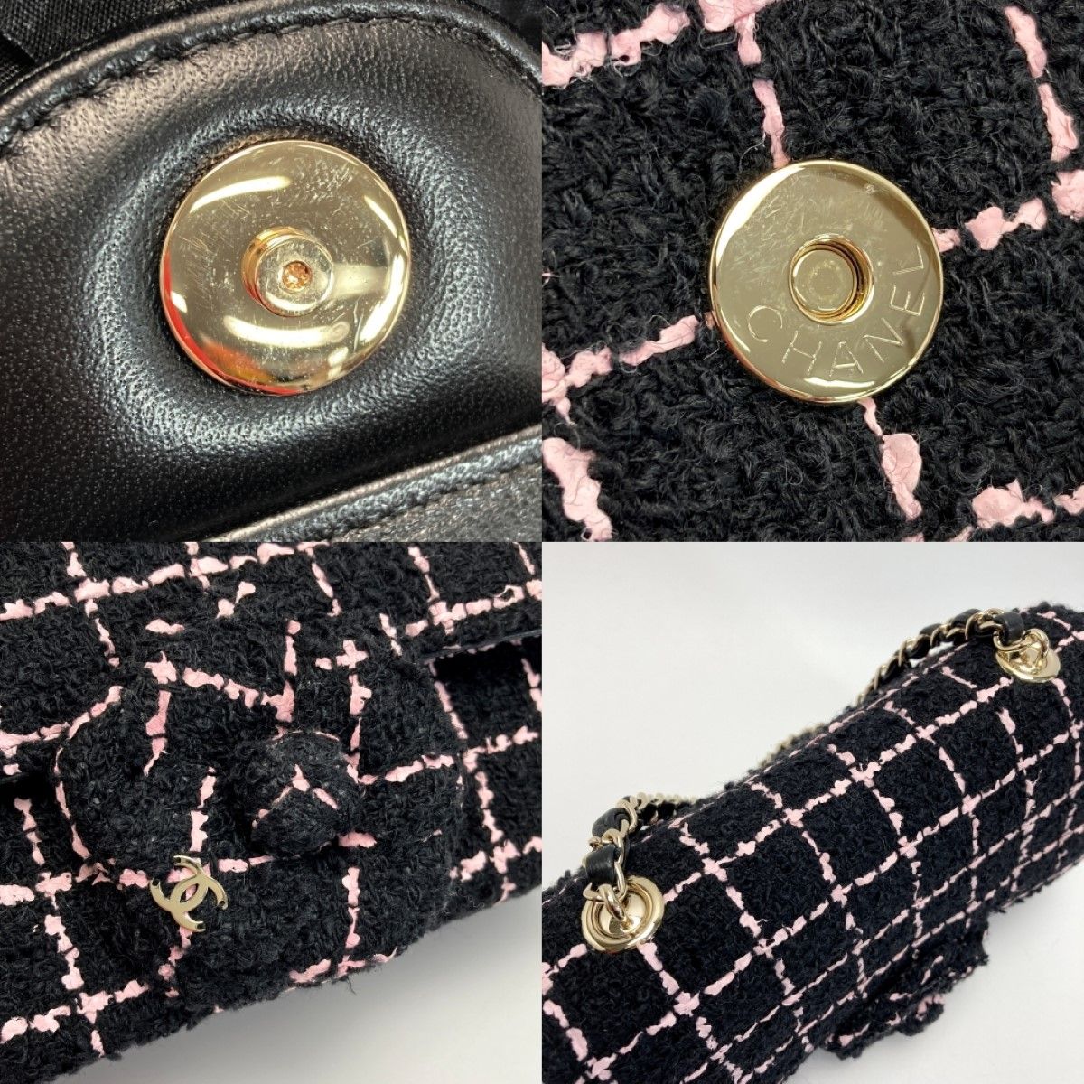 Chanel Cocomark Camellia Chain Shoulder Bag As4388 Black X Pink Tweed