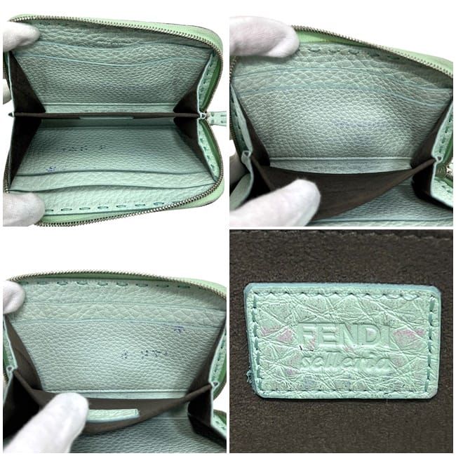 Fendi Coin Case Light Green Selleria 8m343 Excellent Condition Coin Purse