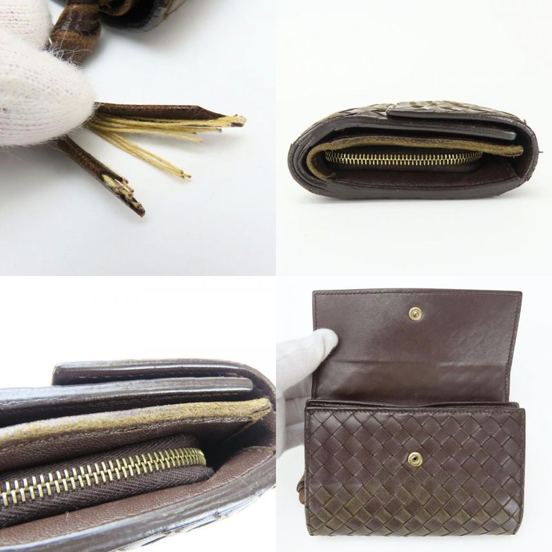 Bottega Veneta Trifold Wallet Intrecciato 113997 Lambskin Dark Brown With Coin