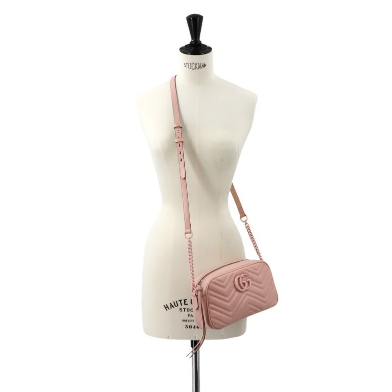 Gucci GG Marmont Quilted Small Chain Shoulder Bag Leather Pink 447632 90298102