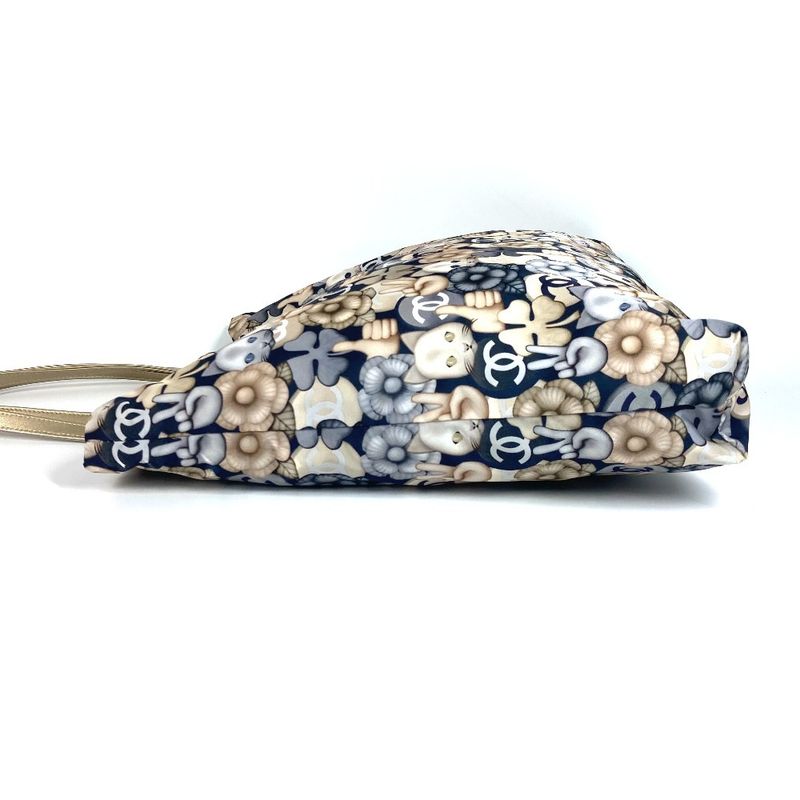 Chanel Shoulder Bag Cat Choupette Camellia Cat Leather / Nylon Blue