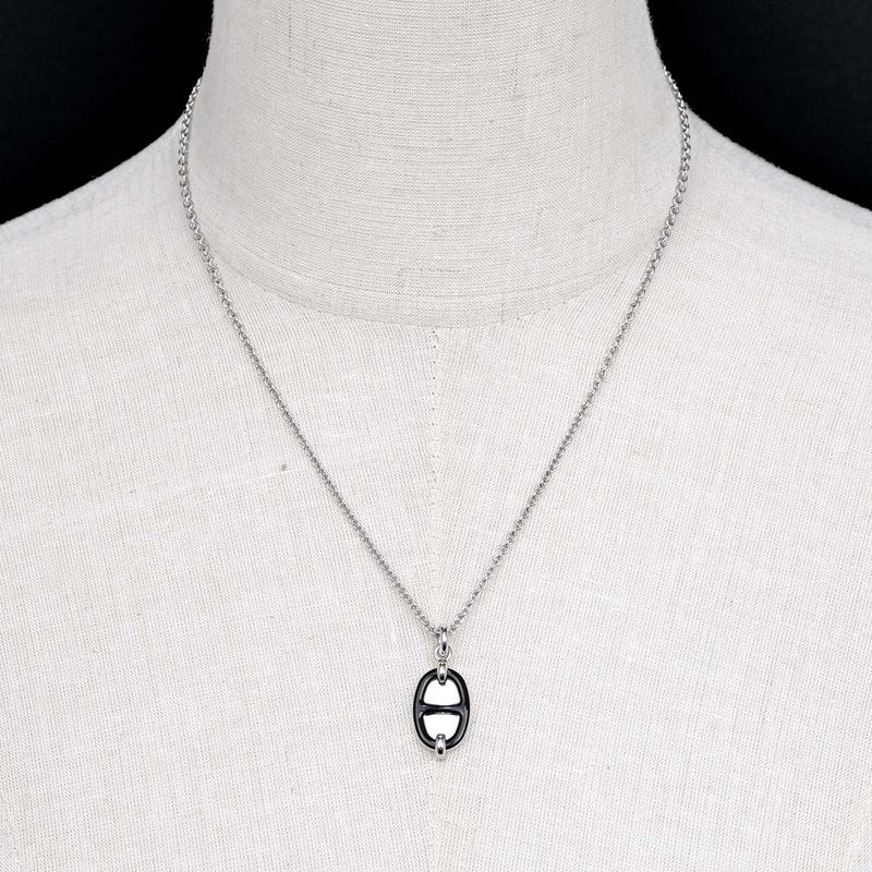 Hermes Necklace Mini Maillon PM Black Silver-color- Chaine D'ancre